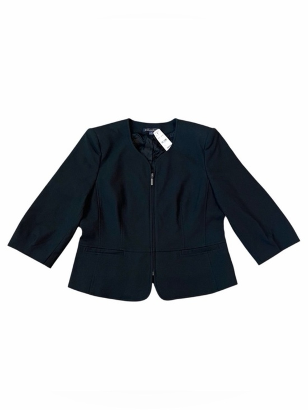 NWT Brooks Brothers Black Blazer Jacket Zip Front 3/4 Sleeve Sz 10
